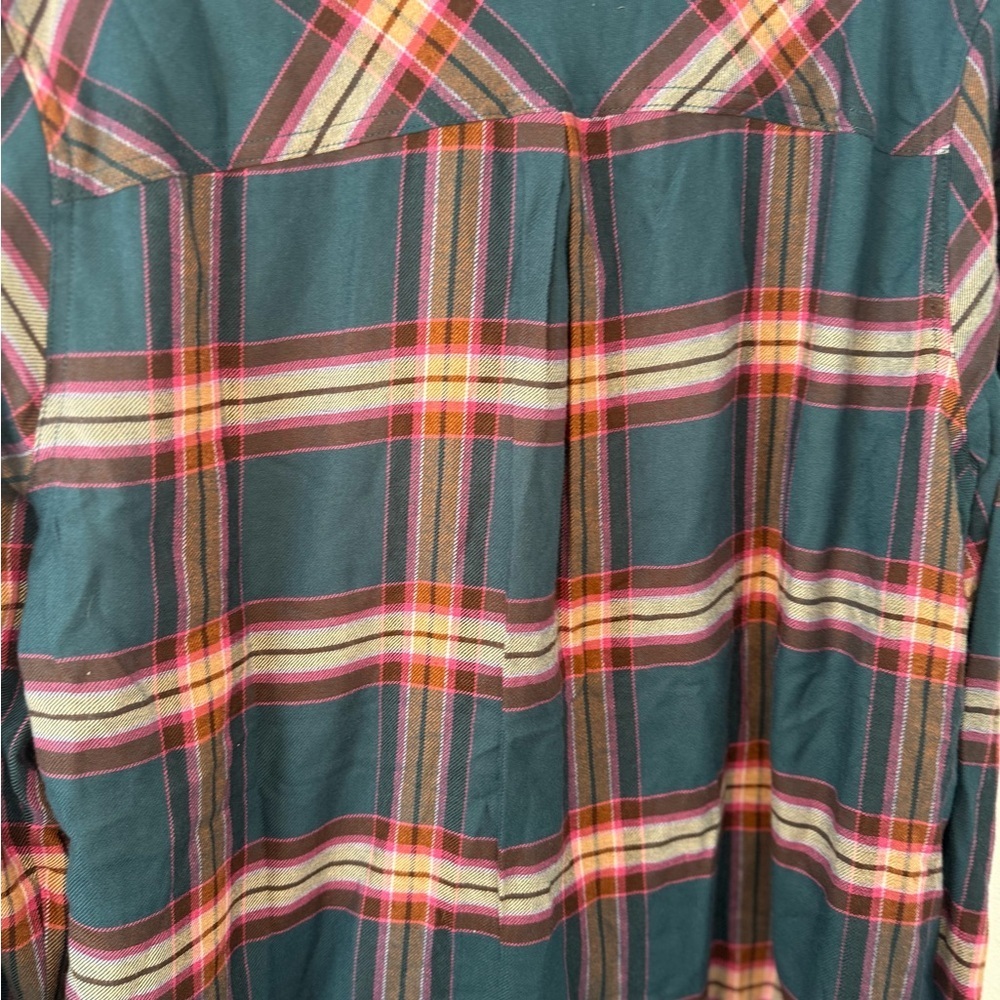 NWT Maurices Plaid Flannel Button Front Shirt Teal Pink XL - Picture 4 of 5